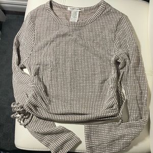 Brown & White Crop Top with Side Ties